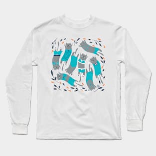 Swimsuit Cats in Teal Long Sleeve T-Shirt